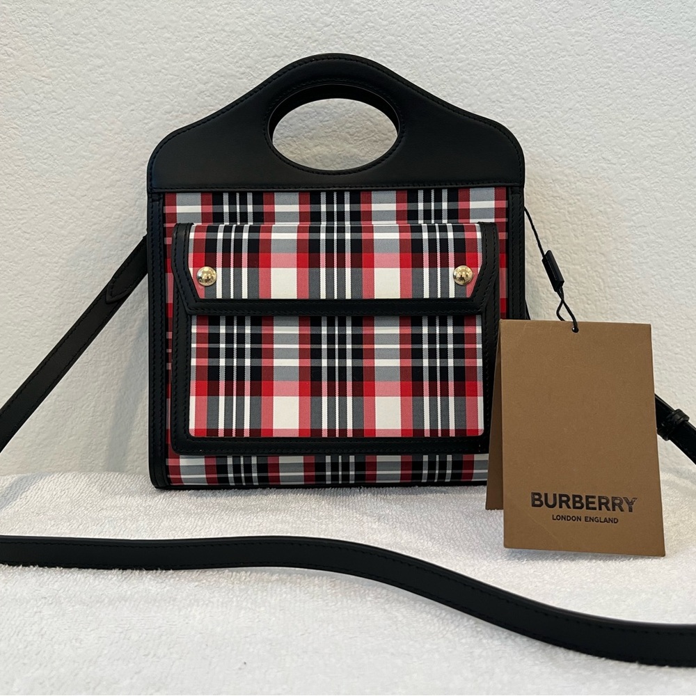 BURBERRY Check Leather Trim Bag With Pocket